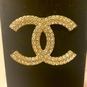 Double C rhinestone brooch
